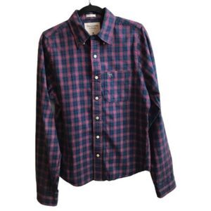 Abercrombie & Fitch Muscle Fit Shirt Men’s M Red Navy Plaid Button Down